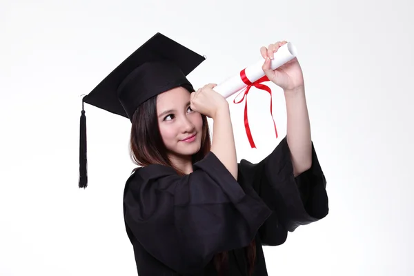 Happy graduate student girl with diploma — Stock Photo, Image