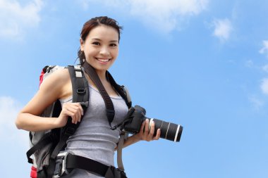 Young woman mountain hiker clipart