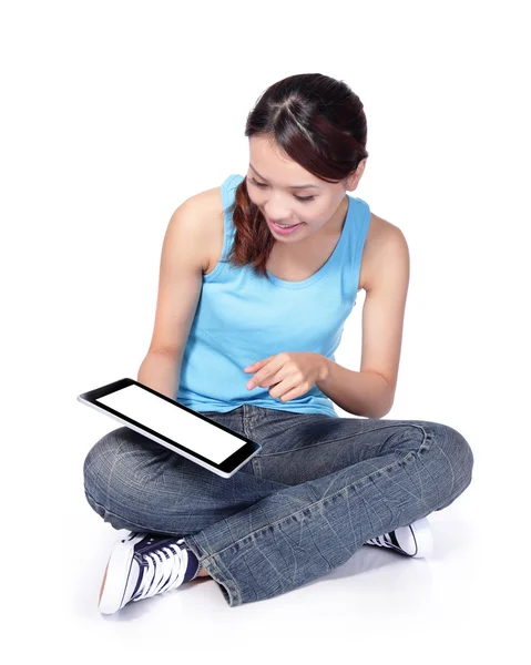 Woman student using digital tablet — Stock Photo, Image
