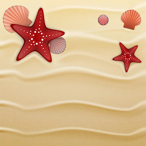 Ракушки на песке, фон — стоковый вектор