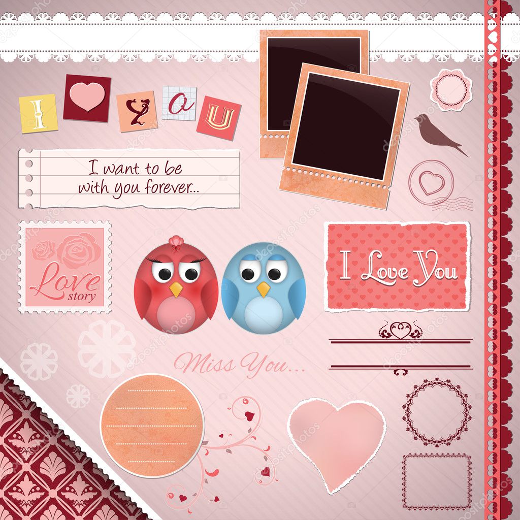 Scrapbooking Set: I love you Stock Vector by ©werta.w 24066803