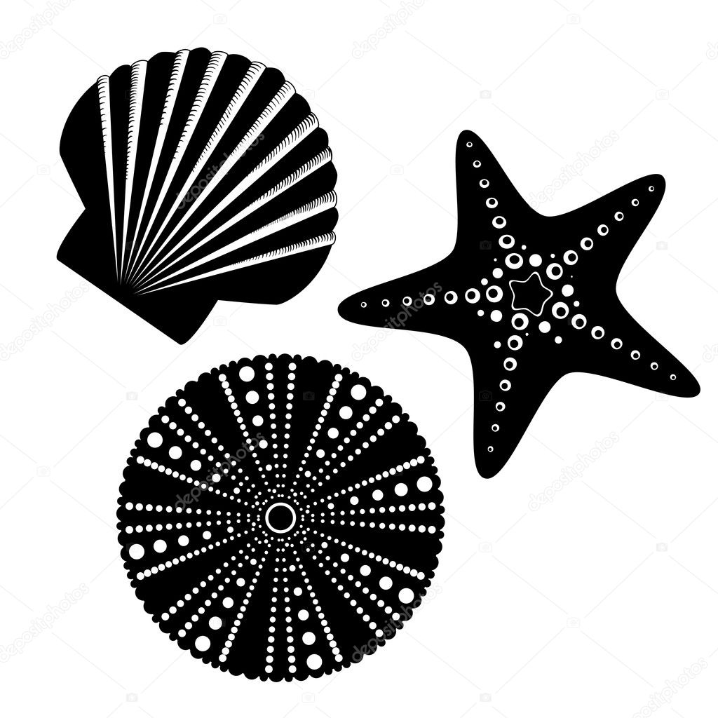 Sea life silhouettes set