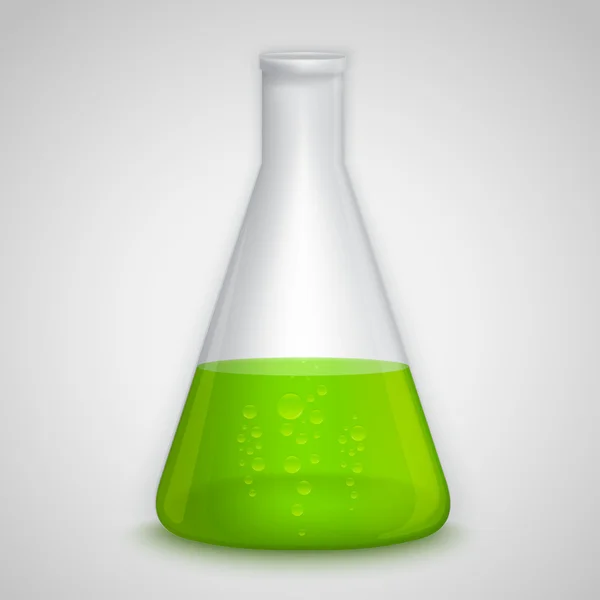 Laboratory flask with green liquid — Stock Vector