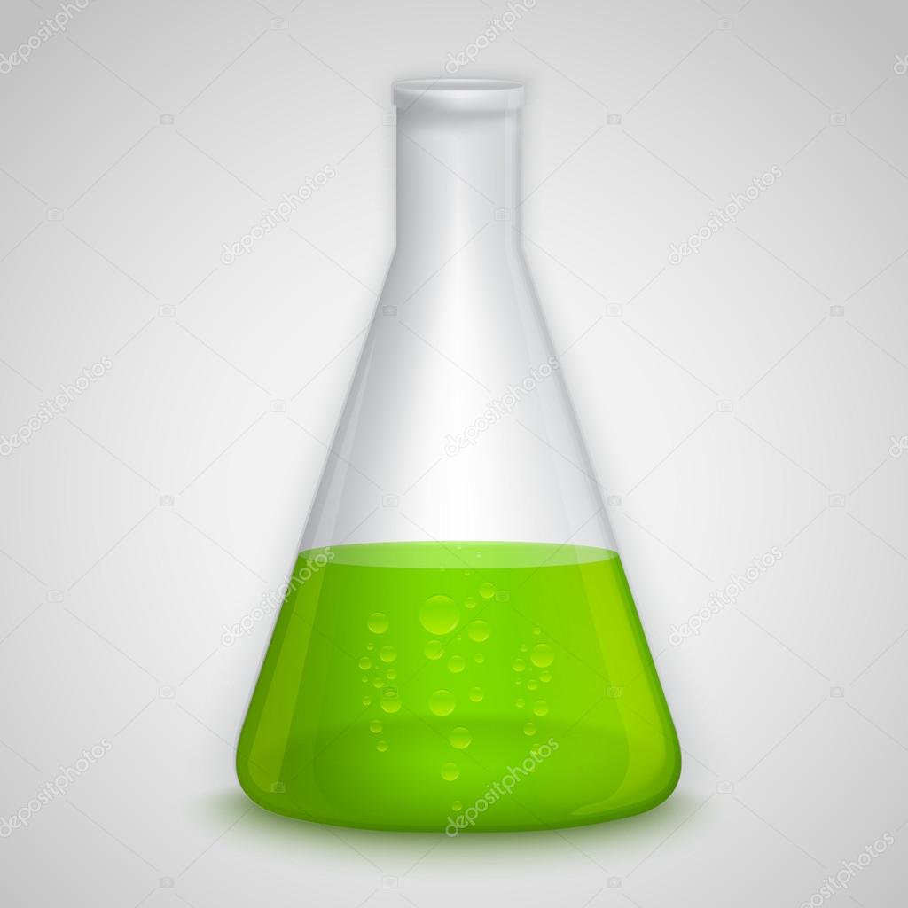 Laboratory flask with green liquid