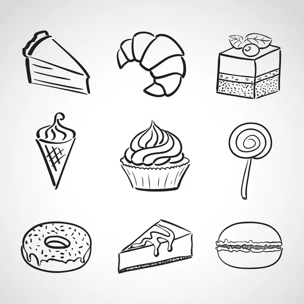 Iconos dibujados a mano - dulces — Vector de stock