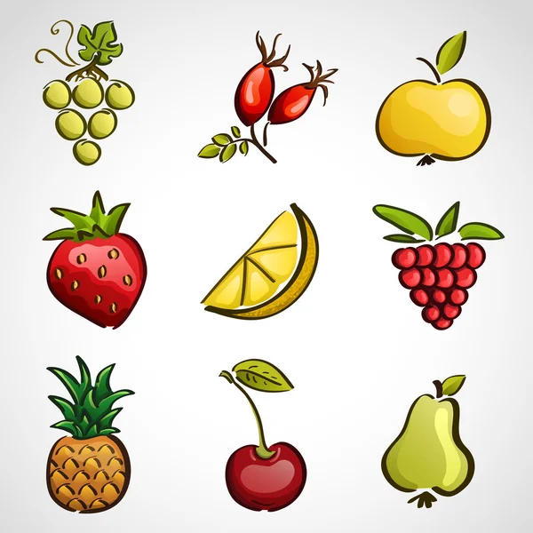 Icons - different fruits and berries — Stock Vector