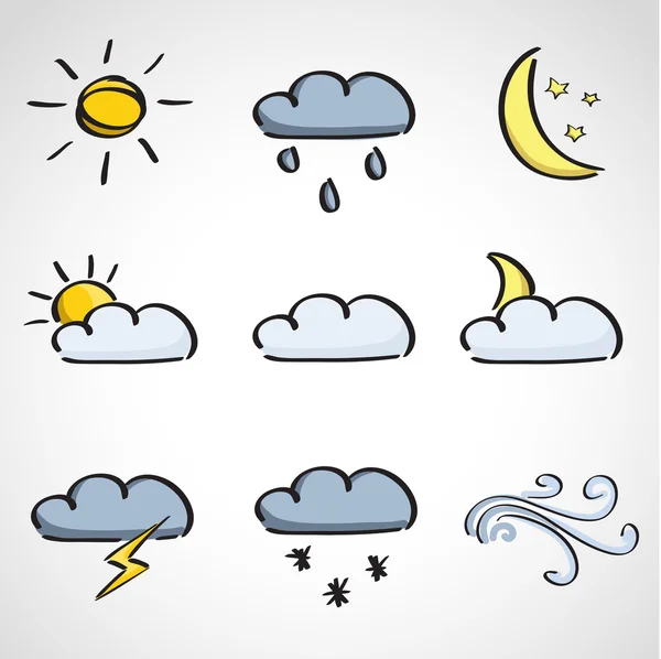 Ink style sketch set - weather icons — Stock Vector