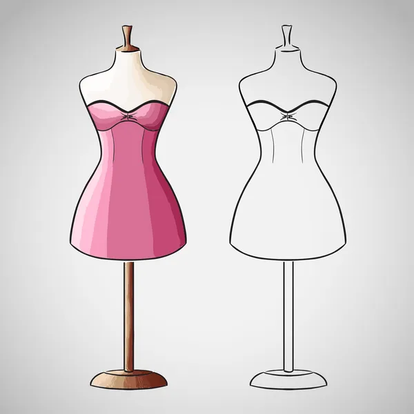 Vestido dibujado a mano en dressform — Vector de stock