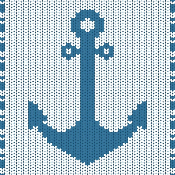 Knitted ornament with anchor — Stock Vector