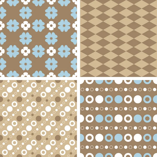 Vector seamless tiling patterns - blue and brown — Stock Vector