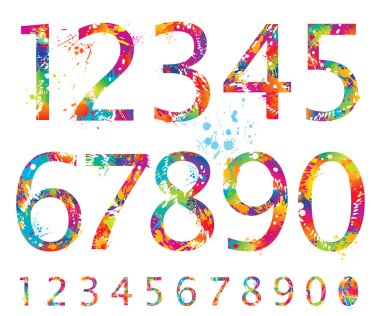 font - renkli numaralarla bırakır ve 0'dan 9'a su sıçramalarına.