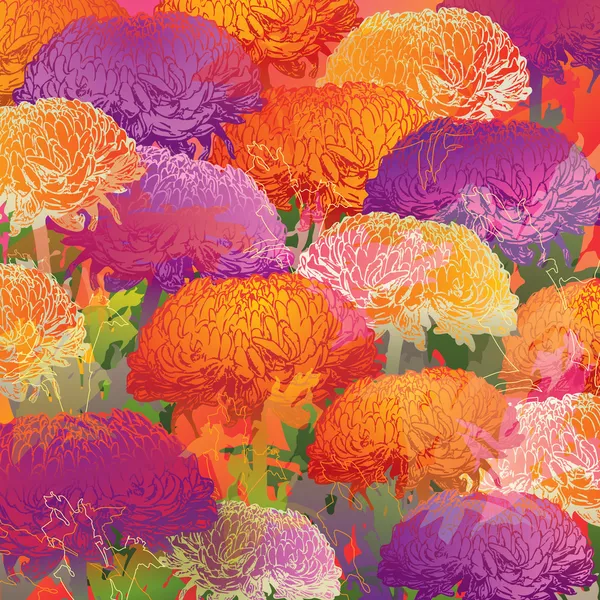 Chrysanthemums. Autumn colorful background. Vector illustration. — Stock Vector