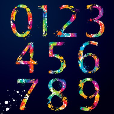 font - renkli numaralarla bırakır ve 0'dan 9'a su sıçramalarına.
