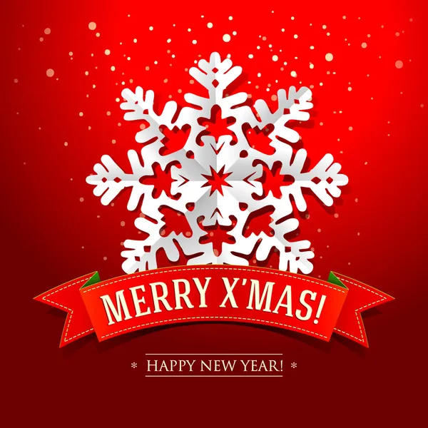 Noel kartı kağıt kar tanesi ve kırmızı üzerinde yazıt