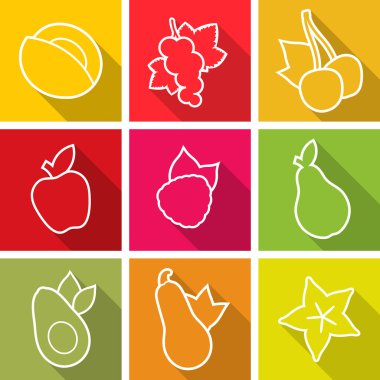 düz tasarım simgeler. meyve kümesi. vektör çizim.