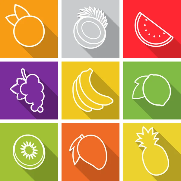 Iconos de diseño plano. Un juego de frutas. Ilustración vectorial . — Vector de stock