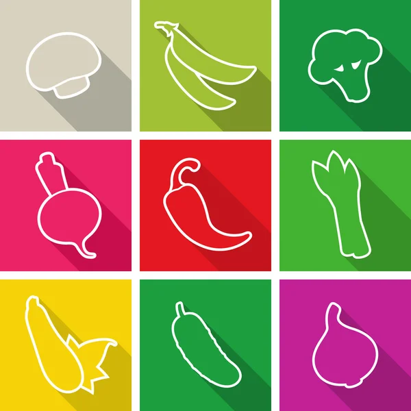 Platte ontwerp pictogrammen. set van groenten. vectorillustratie. — Stockvector