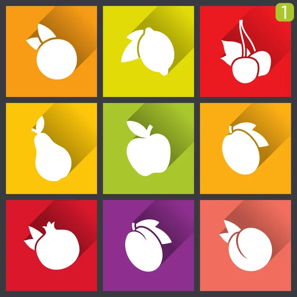 Ícones de design plano. Conjunto de frutas. Ilustração vetorial . — Vetor de Stock