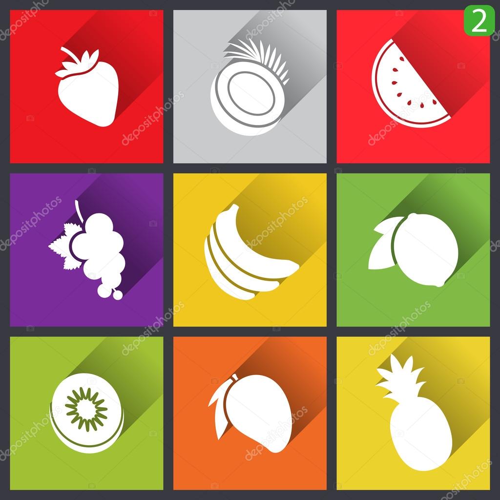 Flat design icons. Set of fruit. Vector illustration.
