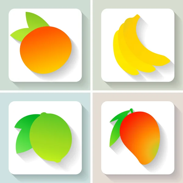 Set van platte ontwerp fruit iconen. vectorillustratie. — Stockvector