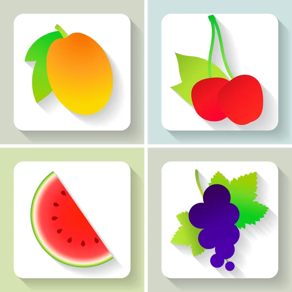 Zestaw ikon płaski kształt owoców. Ilustracja wektorowa. — Wektor stockowy
