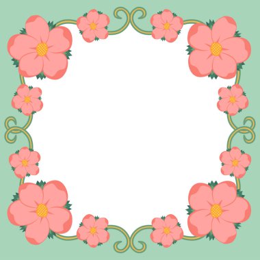 Çizgi film pastel botanik hediye kartı şablonu pembe çiçeklerle