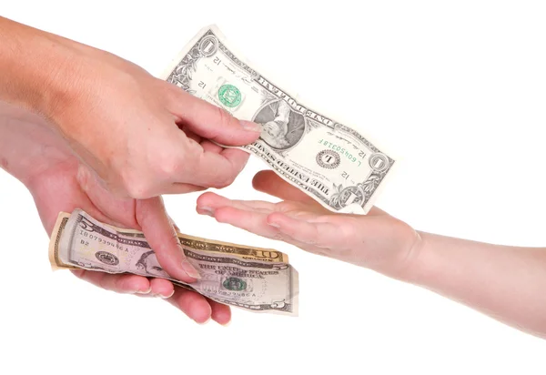 Madre dando dinero al niño — Foto de Stock