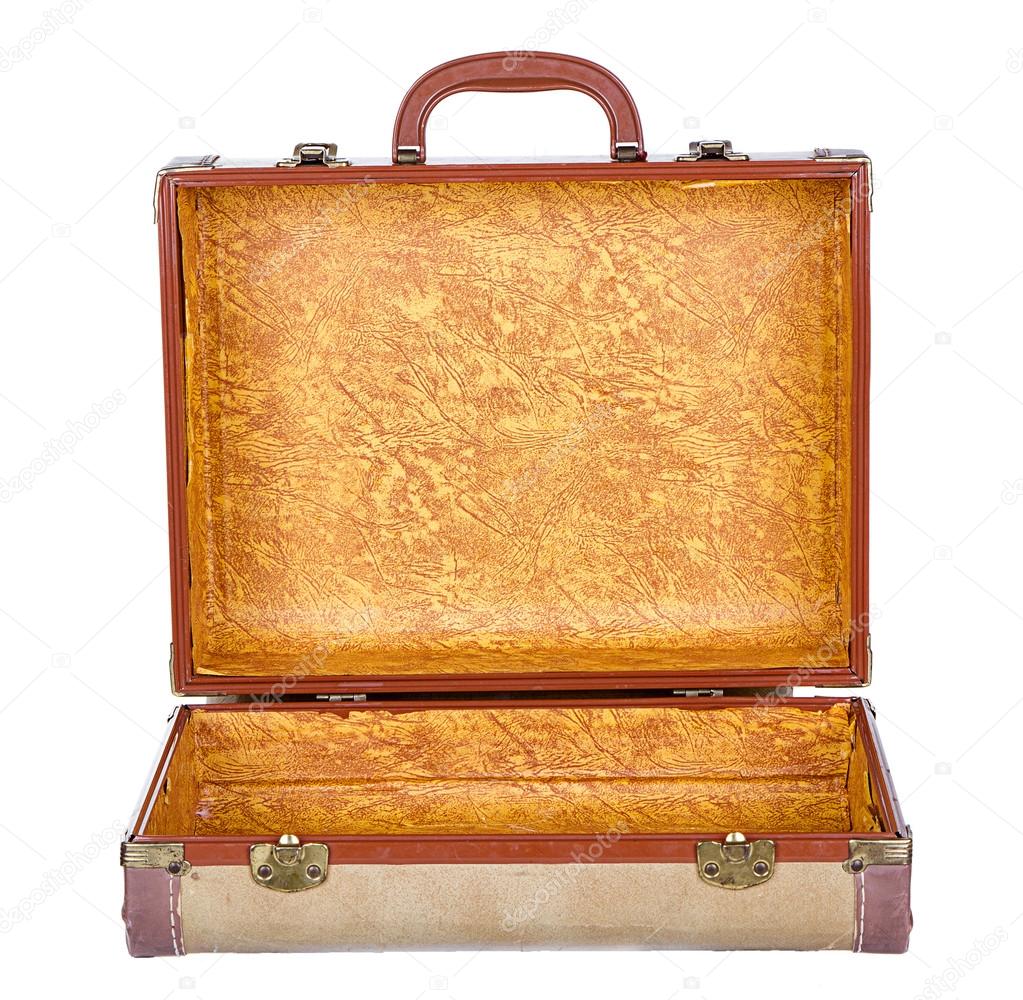 Vintage suitcase or luggage open, isolated