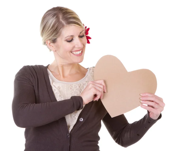 Woman holding heart — Stock Photo, Image