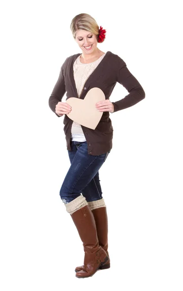 Woman holding heart — Stock Photo, Image