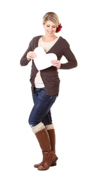 Woman holding heart — Stock Photo, Image