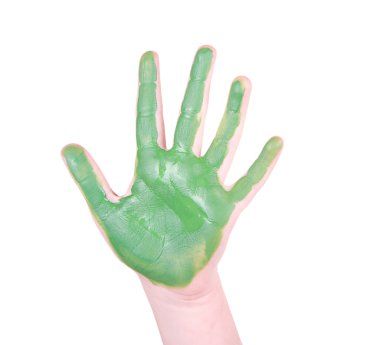 Child's hand with green paint on it clipart