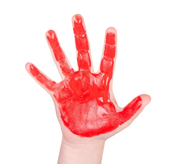 Childs hand with red paint on it — Stock Photo, Image