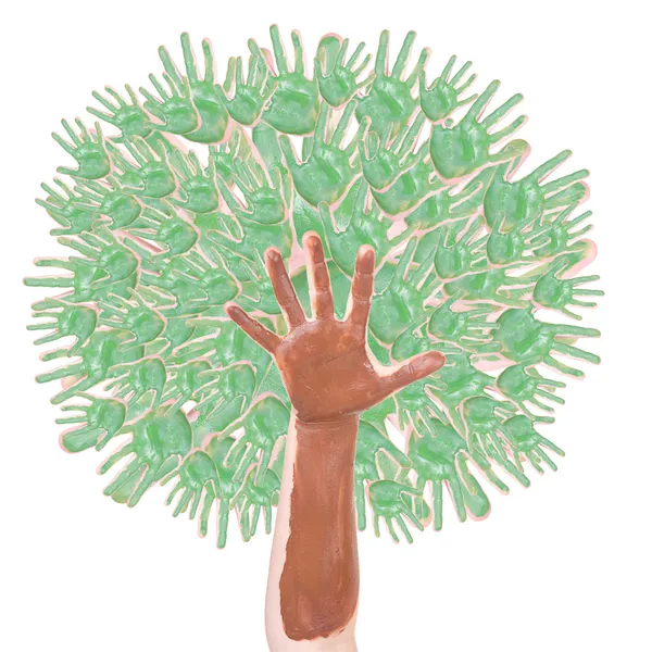 Árvore feita de mãos de crianças — Fotografia de Stock