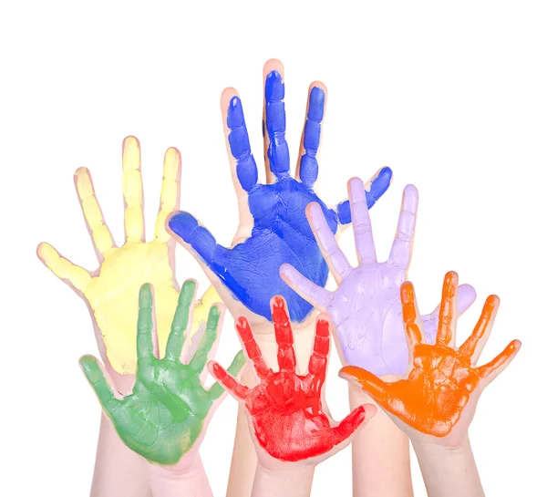 Painted hands raised — Stock Photo, Image