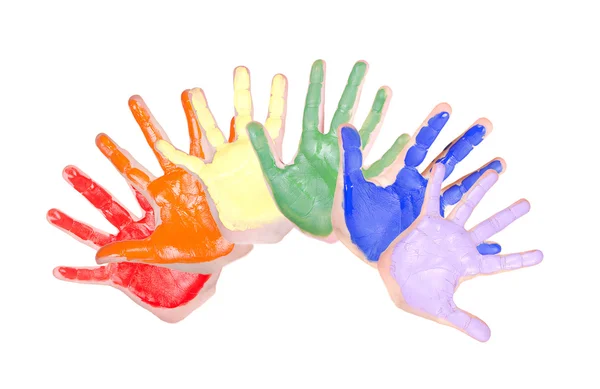 Painted hands in rainbow colors — Stock Photo, Image