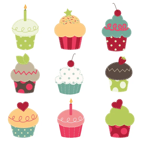 Negen retro cupcake knipsels — Stockvector