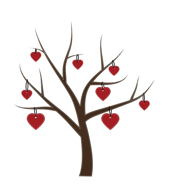 Herzen hängen an einem Baum — Stockvektor