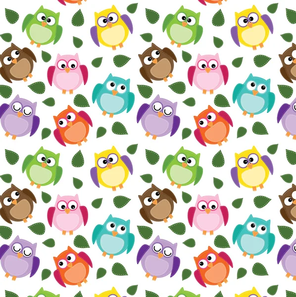 Seamless owl pattern with leaves — Stock Vector