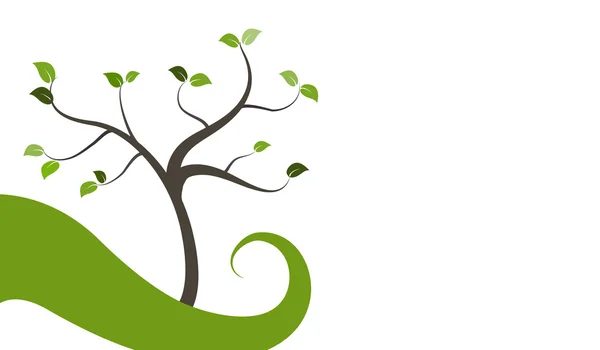 Αφηρημένη δέντρο με πράσινα φύλλα με αφηρημένες χόρτο σε ένα λευκό β — Διανυσματικό Αρχείο