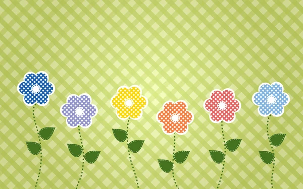 Πόλκα dot λουλούδια με stiched φύλλα — Διανυσματικό Αρχείο