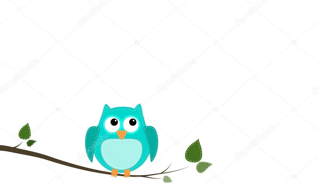 Blue stitched owl sitting on a branch 