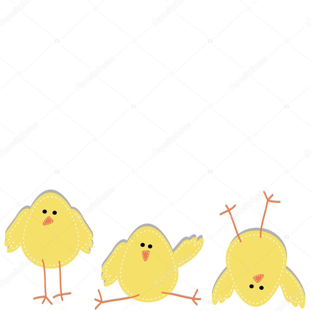 Three chicks on the bottom of the page in funny poses