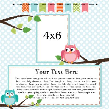 Owl scrapbooking template with banner or bunting clipart