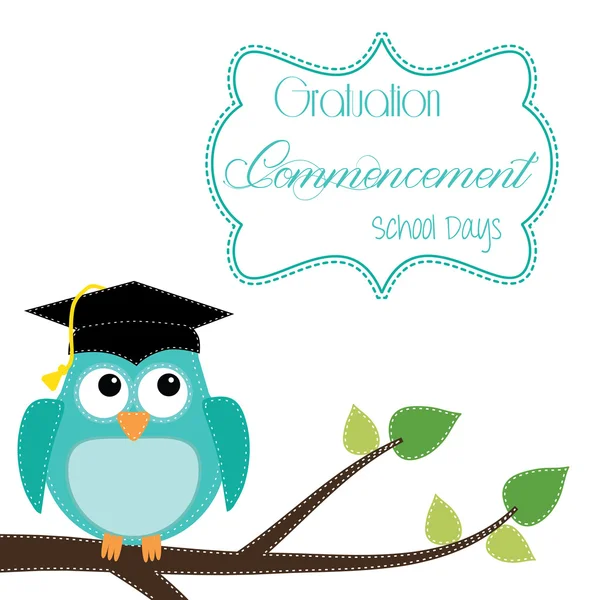 Hibou avec chapeau de graduation assis sur la branche — Image vectorielle