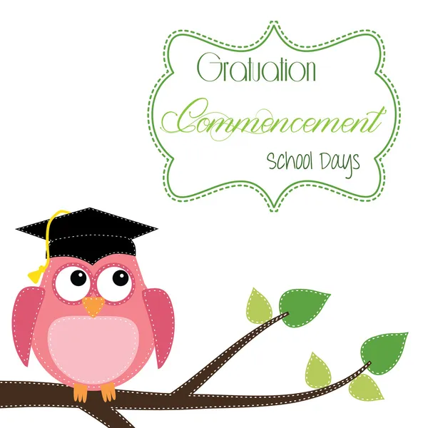 Owl with graduation cap sitting on branch — Stock Vector