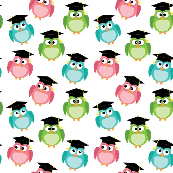 Owls with graduation caps seamless pattern Stock Illustration