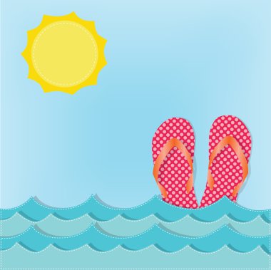 Okyanus dalgaları ile flip flop veya sandalet