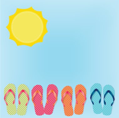  Flip flop veya sandalet mavi gökyüzü arka plan ve güneş