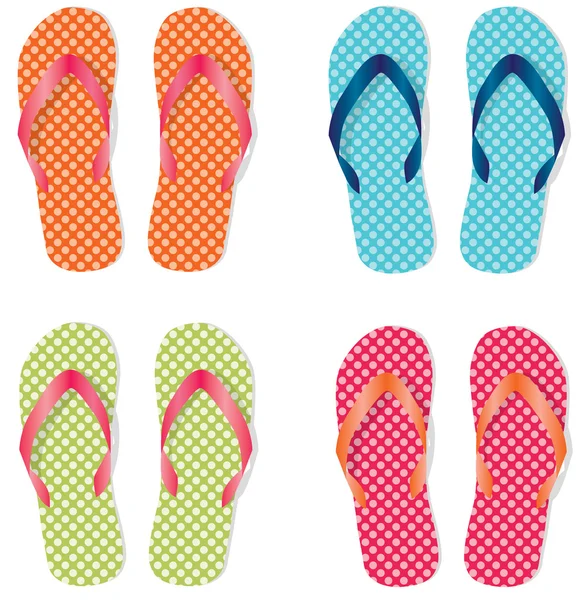 Grupp fyra flip flops eller sandaler — Stock vektor